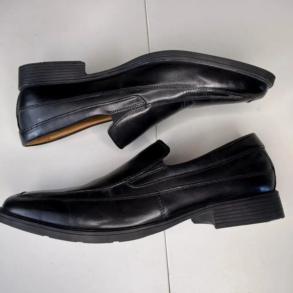 Clarks Men's Tilden Free Black Leather Loafers Size 11.5 W (Wide)
